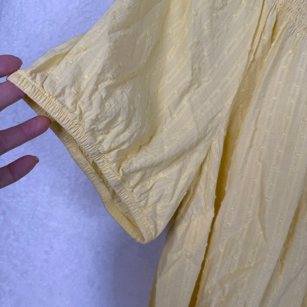 Swiss Dot‎ Smocked Blouse Womens XXL Yellow Short Sleeve Henley Top